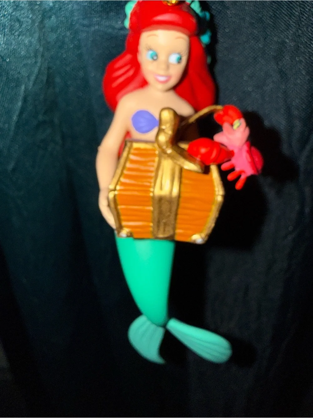 Disney Ariel Ornament with Red Hair, Teal Tail, Purple Top and Gold Chest